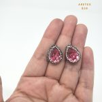 Aretes Topos Forma de Gota con Cristal Rosa