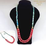 Juego de Collar Largo Rosado con Turquesas y Aretes