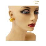 Aretes Topitos Forma de Flor Amarilla Dorado