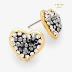 Aretes Topos Forma de Corazon Dorado con Cristales