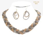 Collar Trenzado de Chaquiras Doradas y Plateadas