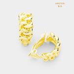 Aretes Argollas Links Dorado Clip On Broche Presión