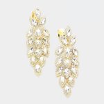 Aretes Hojas Dorado Grandes Cristales Clip On Broche Presión