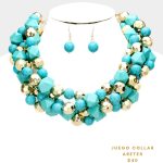 Collar de Beads Trenzado Turquesa y Dorado