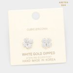 Aretes Topos de Trebol Plateados y Zircon