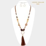 Collar Largo Chocolate con Piedras Naturales y Tassel