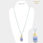Collar Largo con Cristales y Tassel de Cristales Celeste