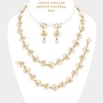 Juego Collar, Aretes y Pulsera Dorado con Cristales y Perlas