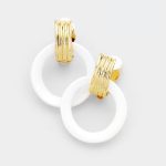 Aretes Redondos Blancos con Dorado Clip On Broche Presión