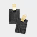 Aretes Cuadrados Negros con Dorado Clip On Broche Presión