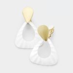Aretes Forma de Gota Blanco y Dorado Clip On Broche Presión