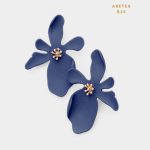 Aretes Topos Flor Alargada Resina Azul