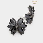 Aretes Topos Flor Negra con Cristales Clip On Broche Presión