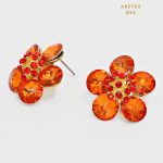 Aretes Topos Flor Dorada con Cristales Naranja