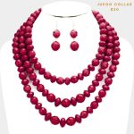 Collar de Beads de 3 Layers en Rojo Vino
