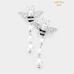 Aretes de Abeja Plateado con Perlas