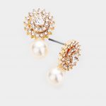 Aretes Topitos Dorados con Perla Forma de Sol