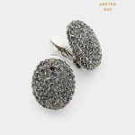 Aretes Topos Cristales Grises Clip On Broche Presión