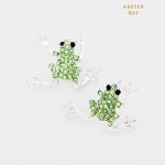 Aretes Topitos Rana Plateada Cristales Verdes