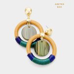 Aretes Redondos en Madera Cordón y Acrílico Verde y Azul
