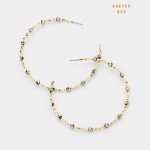 Aretes Argolla con Beads Dorado y Cristal Gris