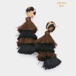Aretes Topo Leopardo y Tassel Chocolate Negro