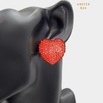 Aretes Topos Grandes Forma de Corazon con Cristales Rojos