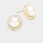 Aretes Topos Topitos Redondo o Tipo Sol Dorado de Perlas con Cristales