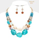 Collar Corto de 2 Layers con Piedras Varias y Beads Turquesa