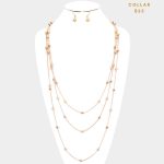 Collar Largo de 3 Layers Dorado con Bolitas