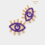 Aretes Topito de Ojo Protector Dorado con Beads Morado