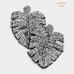 Aretes Statement Grandes Hoja Plateada Tejida con Beads