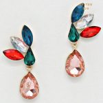 Aretes Largos Cristales Forma de Hojitas y Gota Teardrop Evento Fiesta