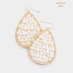 Aretes Dorados Forma de Gota Teardrop Relleno de Perlas