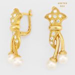 Aretes Dorados Tassel con Perlitas y Estrellas y Cristales
