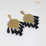Aretes Statement Dorado con Cristales Negros