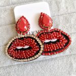 Aretes Boca Besos Labios Rojos Cristales Disparejos