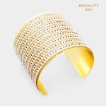 Brazalete Cuff Dorado con Perlitas y Cristales