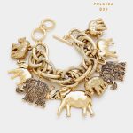 Pulsera Statement Dorada con Multiples Dijes de Elefantes