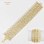 Pulsera Dorada con Cristales y Perlas Evento Fiesta