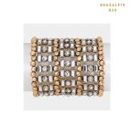 Brazalete Cuff Dorado con Plateado XL Statement y Cristales