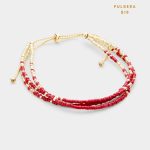 Pulsera Layering Delgadita Beads Rojo Dorado